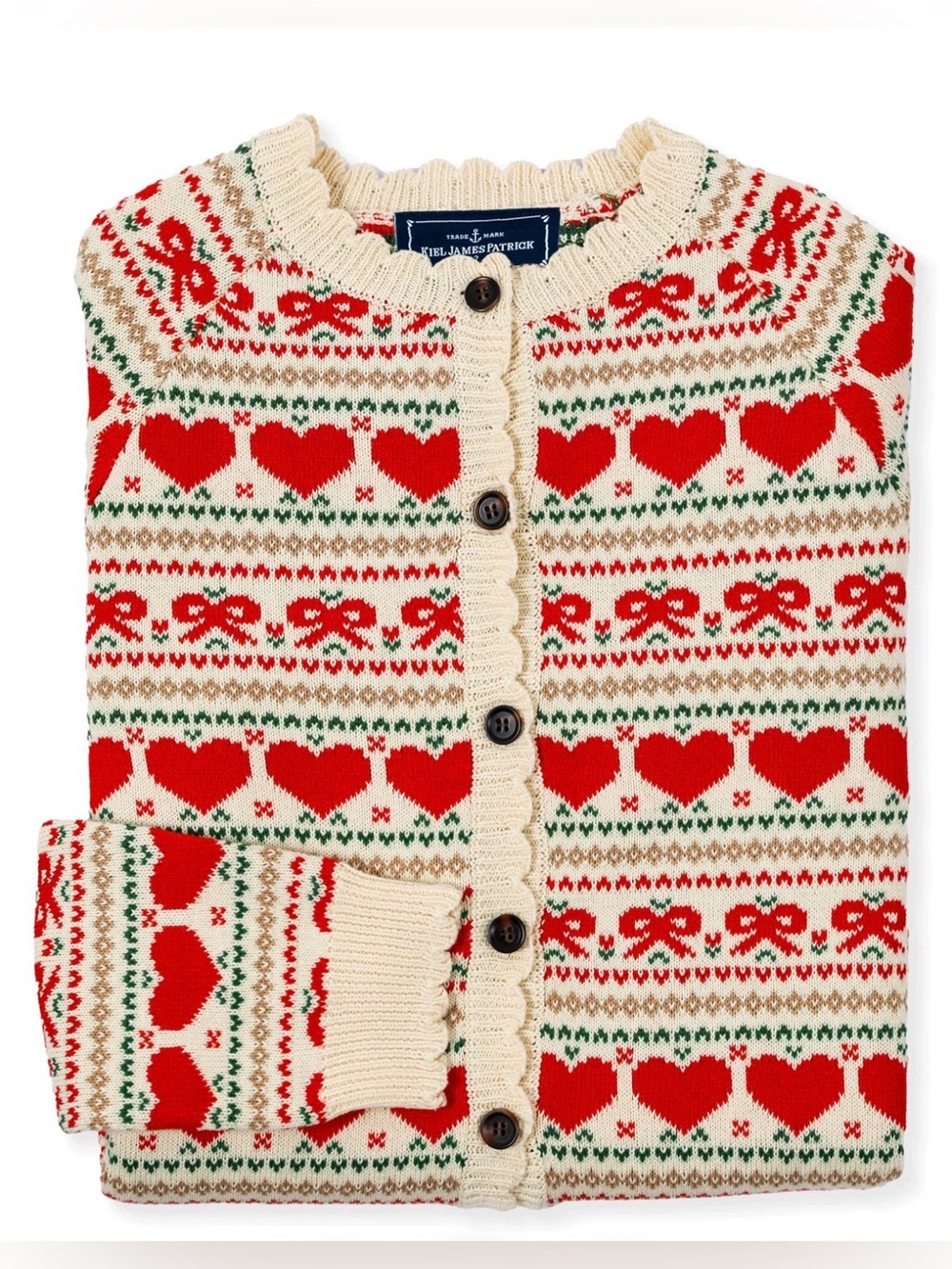 Kiel James Patrick Cream Cardigan with Red Heart & Bow Fair Isle - Picture 2 of 9